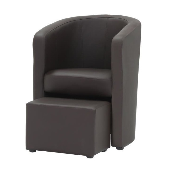 NUNO Fauteuil cabriolet + pouf en simili marron - L 59 x P 63 x H 77 c