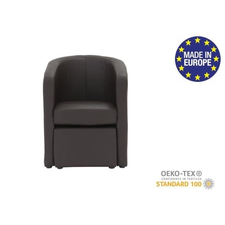 NUNO Fauteuil cabriolet + pouf en simili marron - L 59 x P 63 x H 77 c