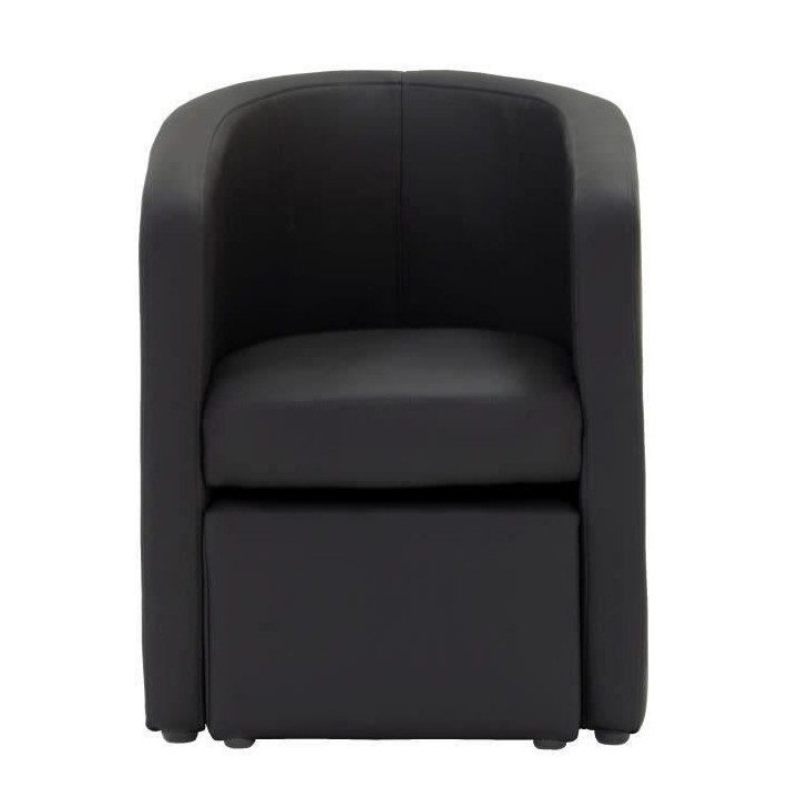 NUNO Fauteuil cabriolet + pouf en simili noir - L 59 x P 63 x H 77 cm