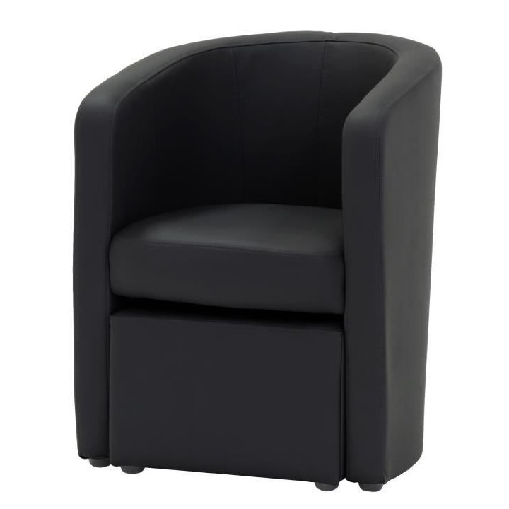 NUNO Fauteuil cabriolet + pouf en simili noir - L 59 x P 63 x H 77 cm