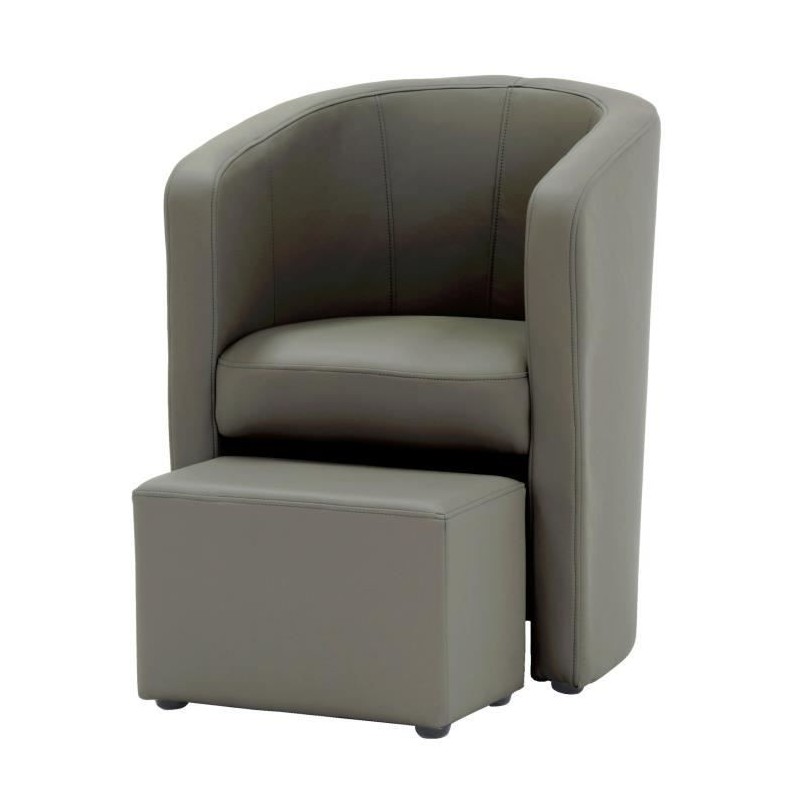 NUNO Fauteuil cabriolet + pouf en simili taupe - L 59 x P 63 x H 77 cm