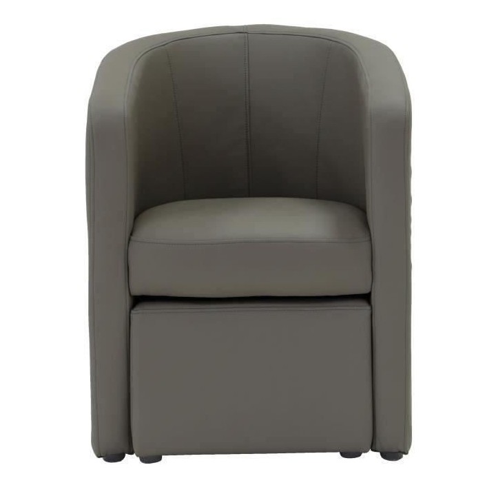 NUNO Fauteuil cabriolet + pouf en simili taupe - L 59 x P 63 x H 77 cm