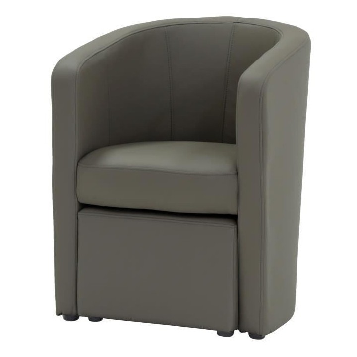 NUNO Fauteuil cabriolet + pouf en simili taupe - L 59 x P 63 x H 77 cm