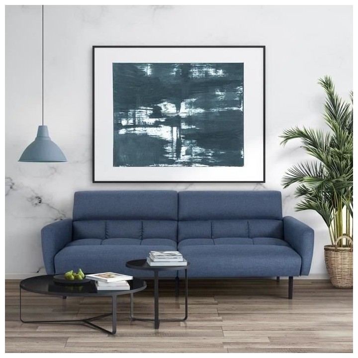 PRISCA Canapé convertible clic-clac 3 places - Tissu bleu - L 209 x P