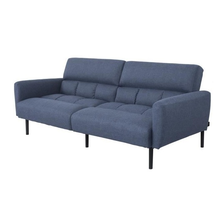 PRISCA Canapé convertible clic-clac 3 places - Tissu bleu - L 209 x P