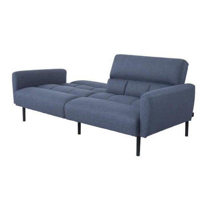 PRISCA Canapé convertible clic-clac 3 places - Tissu bleu - L 209 x P