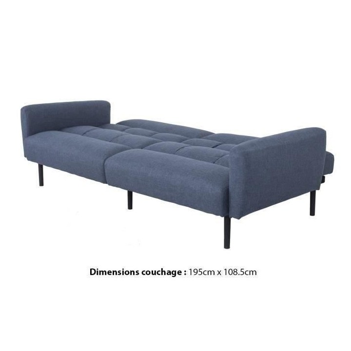 PRISCA Canapé convertible clic-clac 3 places - Tissu bleu - L 209 x P