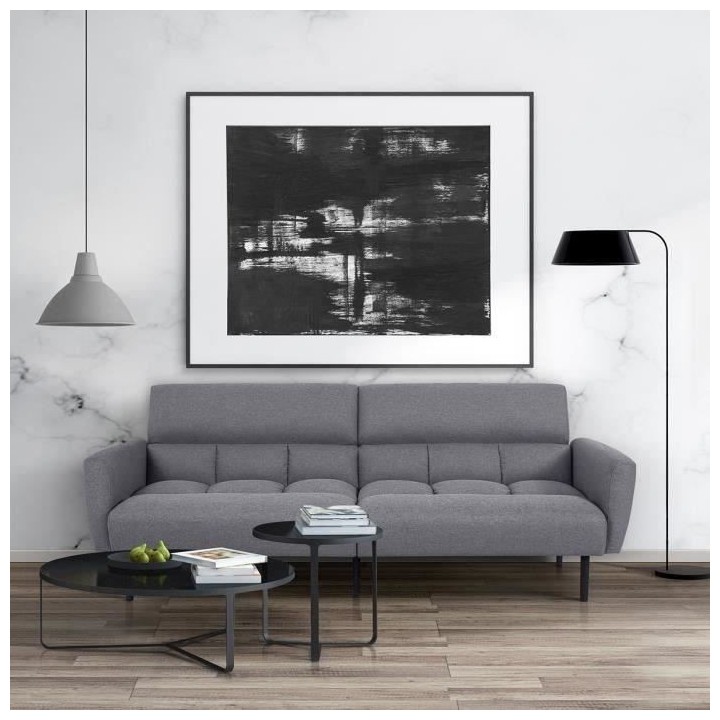 Canapé convertible clic-clac 3 places PRISCA -Tissu - Gris - L 209 x