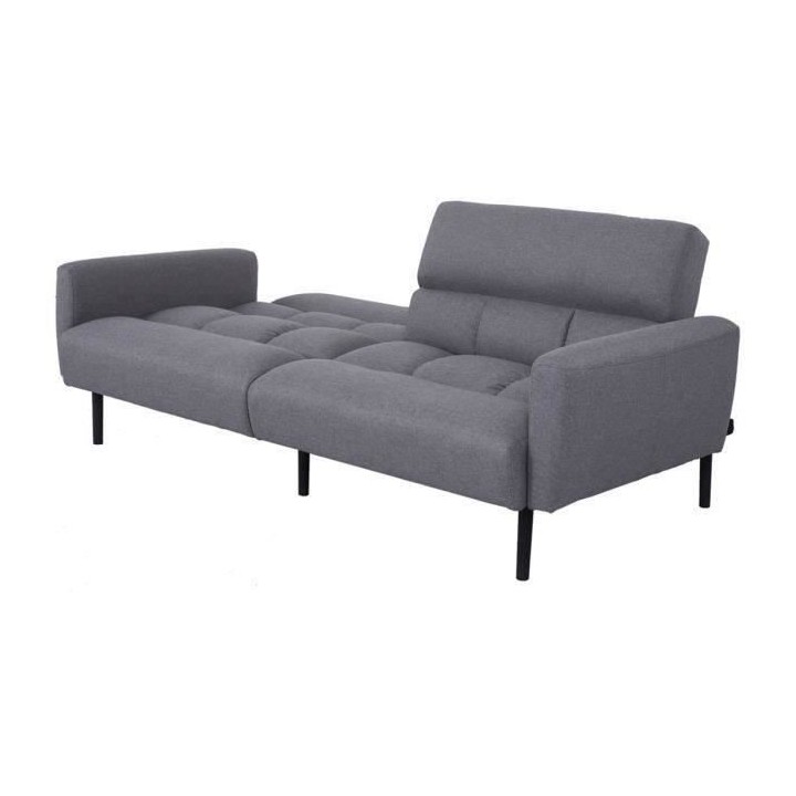 Canapé convertible clic-clac 3 places PRISCA -Tissu - Gris - L 209 x
