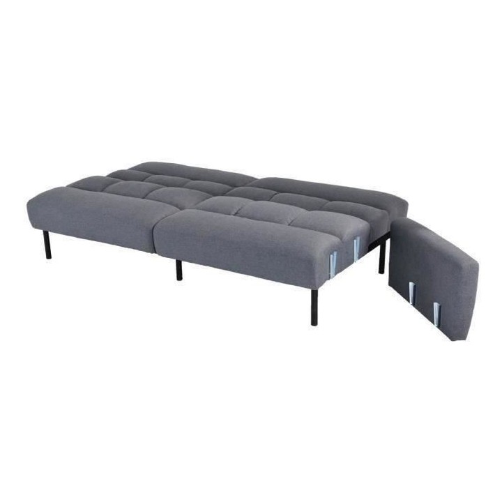 Canapé convertible clic-clac 3 places PRISCA -Tissu - Gris - L 209 x