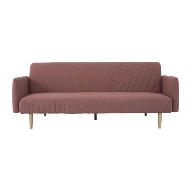 Banquette convertible 2 places en bois - Tissu Rose - L 202 x P 97 x H 79 cm - STELLA