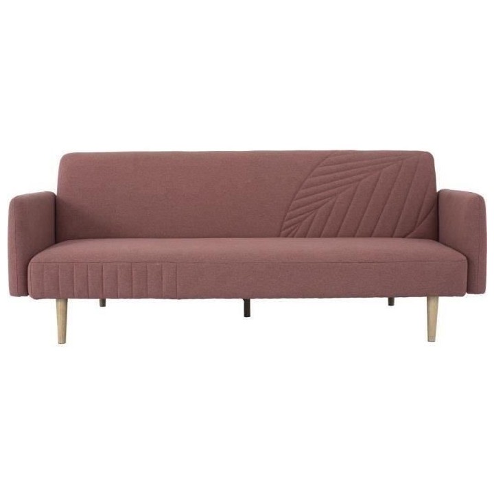 Banquette convertible 2 places en bois - Tissu Rose - L 202 x P 97 x H