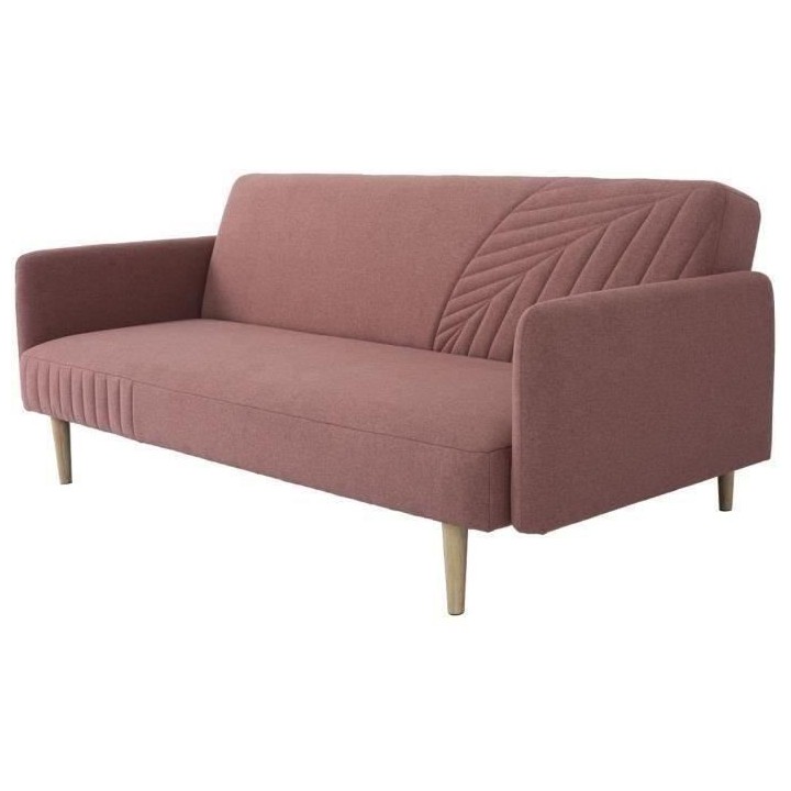 Banquette convertible 2 places en bois - Tissu Rose - L 202 x P 97 x H
