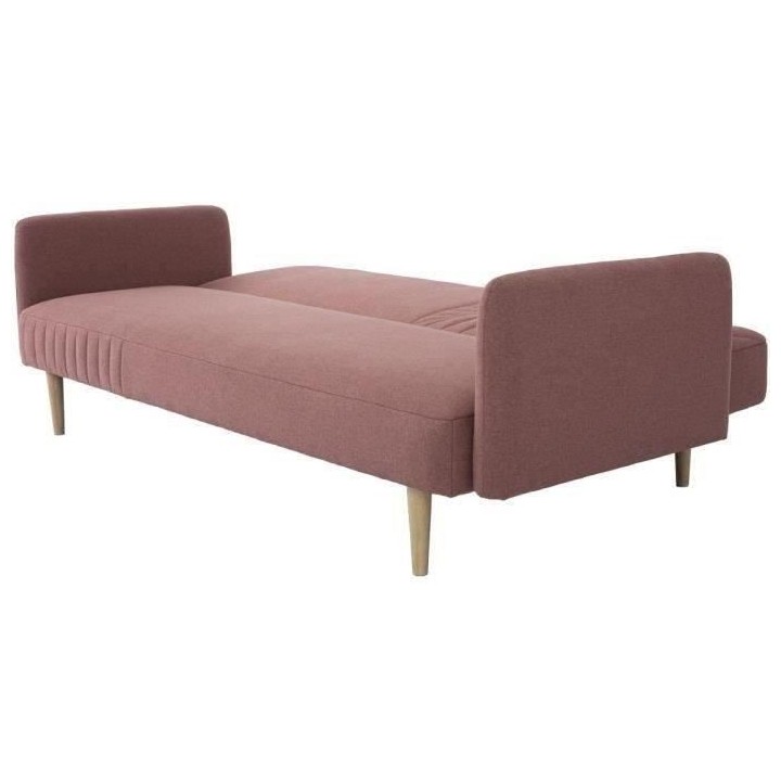 Banquette convertible 2 places en bois - Tissu Rose - L 202 x P 97 x H