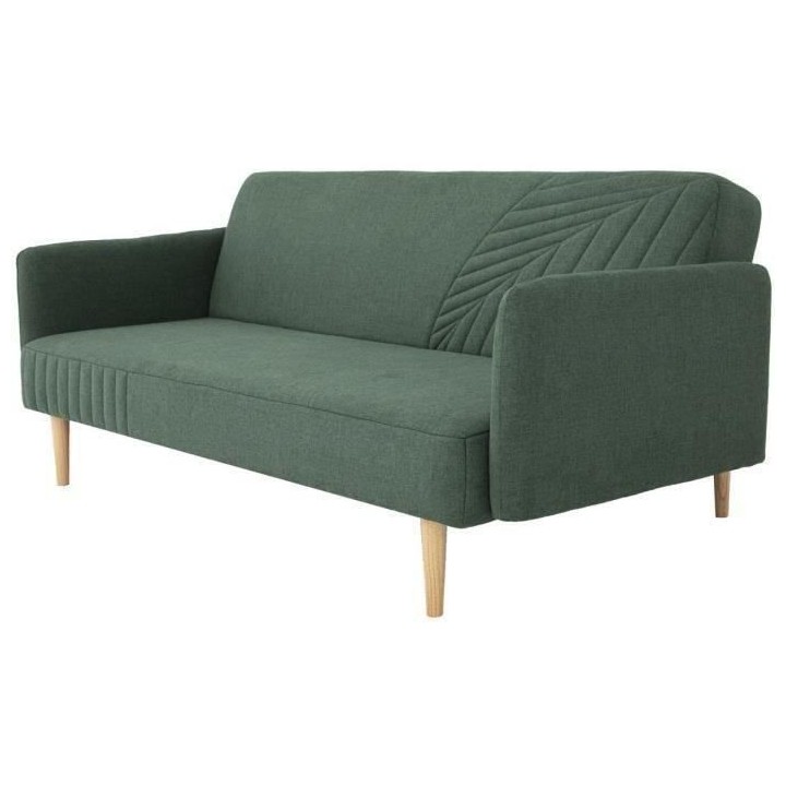 Banquette convertible 2 places en bois - Tissu Kaki - L 202 x P 97 x H