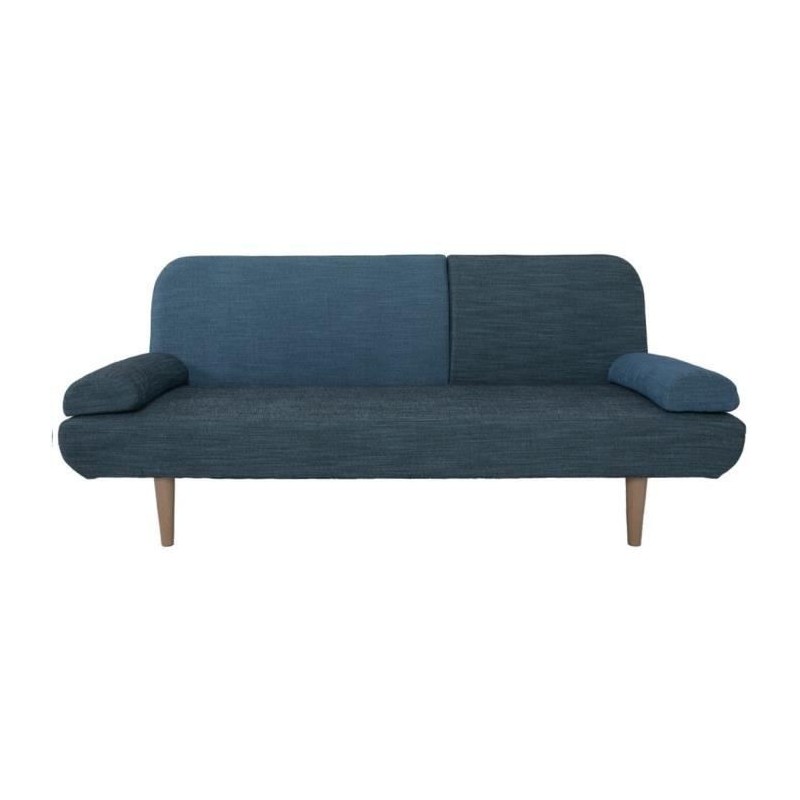 TILDA Banquette convertible clic-clac 3 places déco - Velours bleu foncé et pieds en bois - L 192 x P 88,5 x H 78 cm