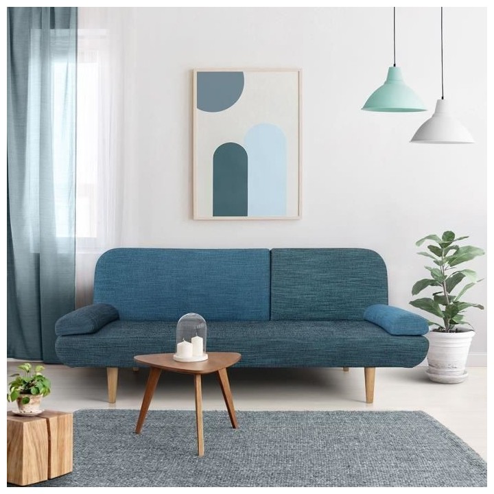 TILDA Banquette convertible clic-clac 3 places déco - Velours bleu fo