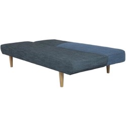 TILDA Banquette convertible clic-clac 3 places déco - Velours bleu foncé et pieds en bois - L 192 x P 88,5 x H 78 cm