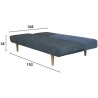 TILDA Banquette convertible clic-clac 3 places déco - Velours bleu foncé et pieds en bois - L 192 x P 88,5 x H 78 cm