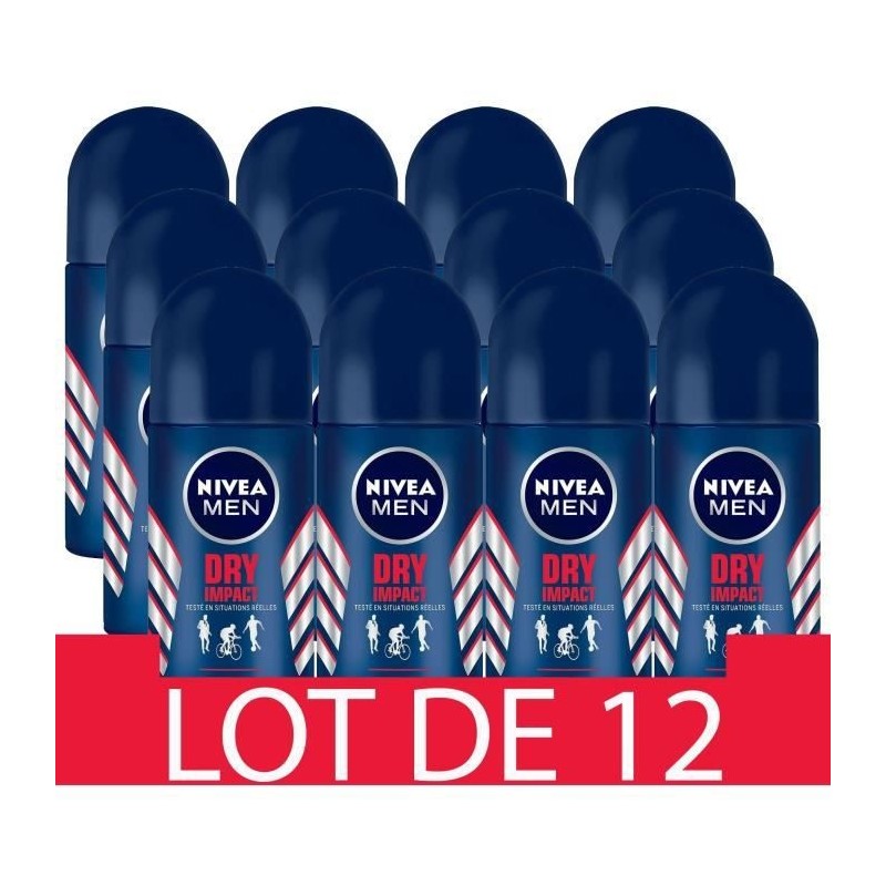 NIVEA FOR MEN Déodorant Bille Masculin Dry Impact - 50ml - Lot de 12