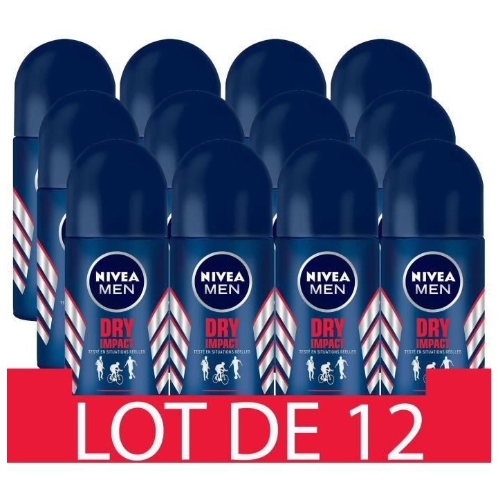 NIVEA FOR MEN Déodorant Bille Masculin Dry Impact - 50ml - Lot de 12