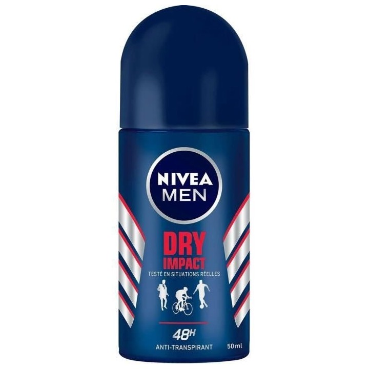 NIVEA FOR MEN Déodorant Bille Masculin Dry Impact - 50ml - Lot de 12