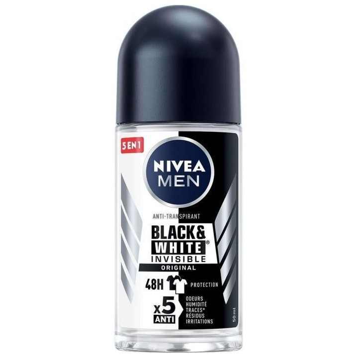 NIVEA FOR MEN Déodorant Bille Masculin Black & White - 50ml - Lot de