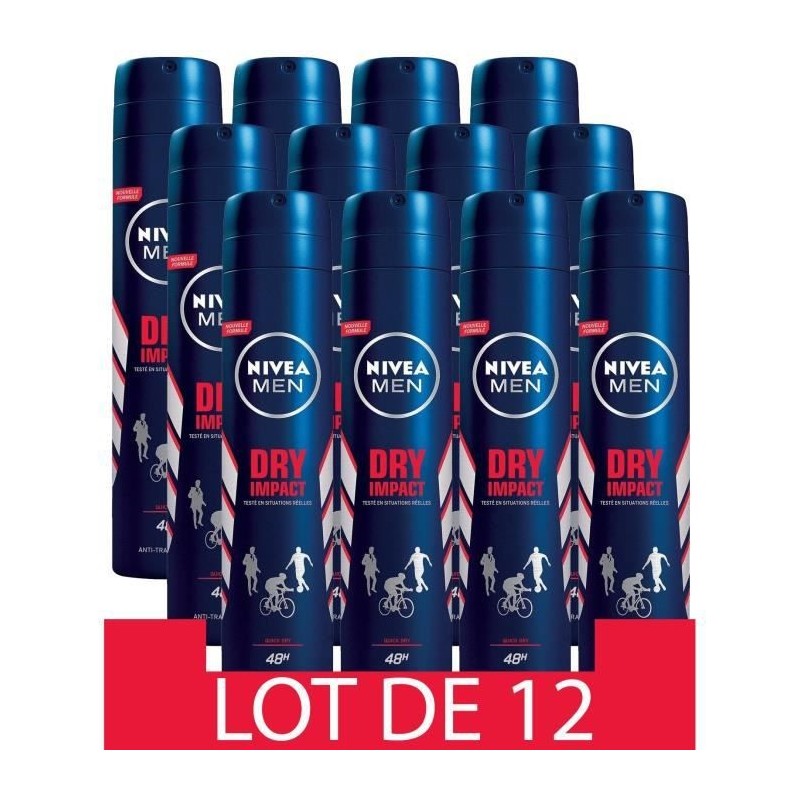 NIVEA FOR MEN Déodorant Atomiseur Masculin Dry Impact - 200ml - Lot de 12