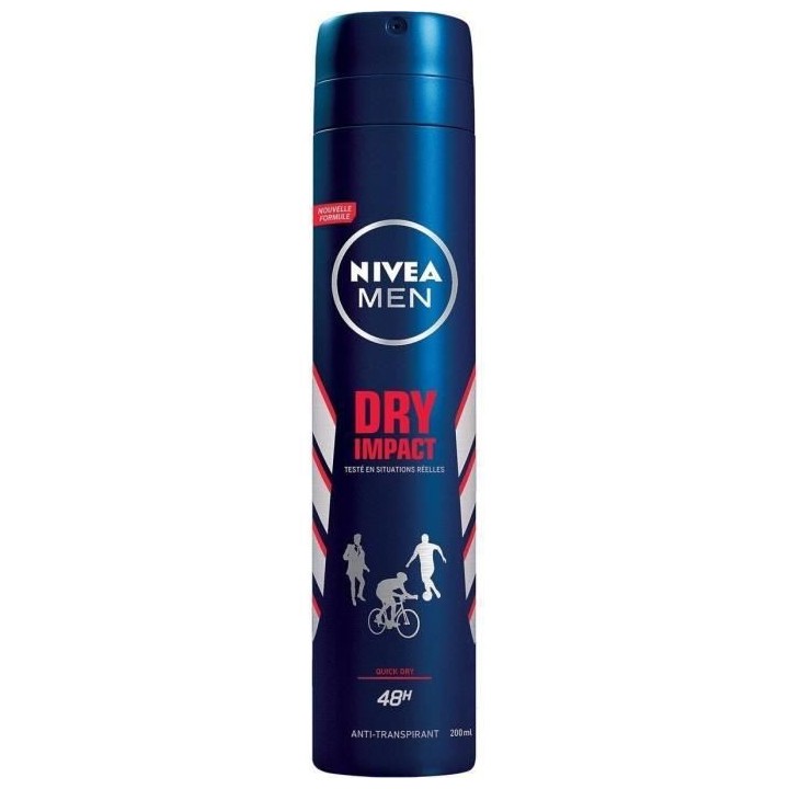 NIVEA FOR MEN Déodorant Atomiseur Masculin Dry Impact - 200ml - Lot d