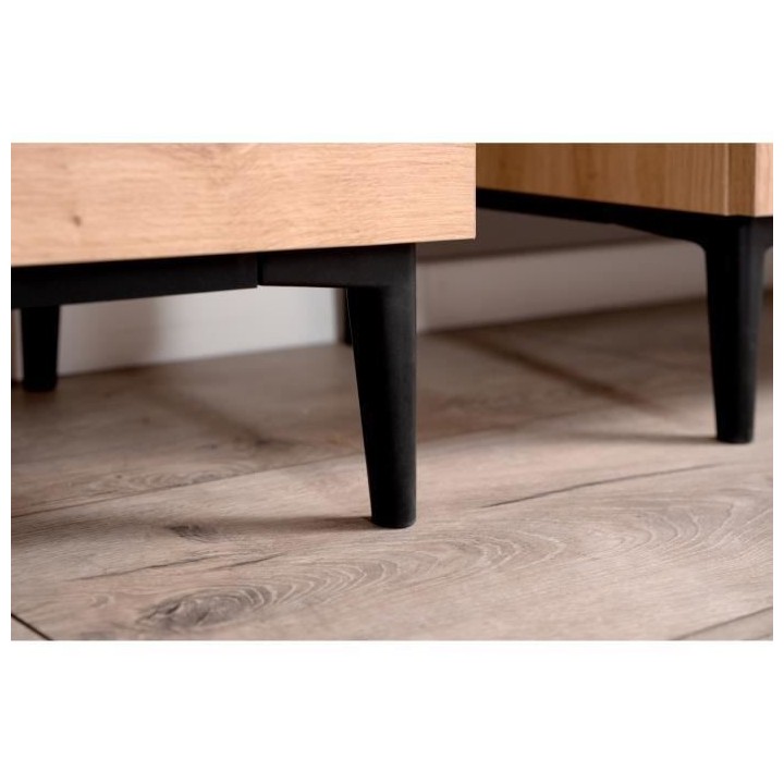 Buffet NOLA - Décor chene et noir - 4 portes - L 200 x P 42 x H 65 cm