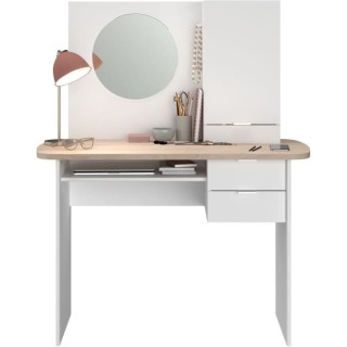 PARISOT Coiffeuse 1 porte 2 tiroirs - Décor blanc et chene + miroir r