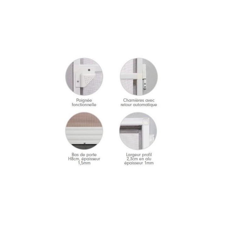 Moustiquaire porte battante L100 cm x H220 cm - Aluminium blanc