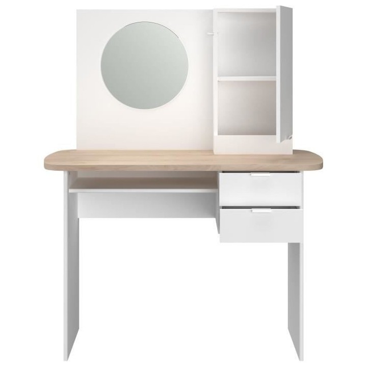 PARISOT Coiffeuse 1 porte 2 tiroirs - Décor blanc et chene + miroir r