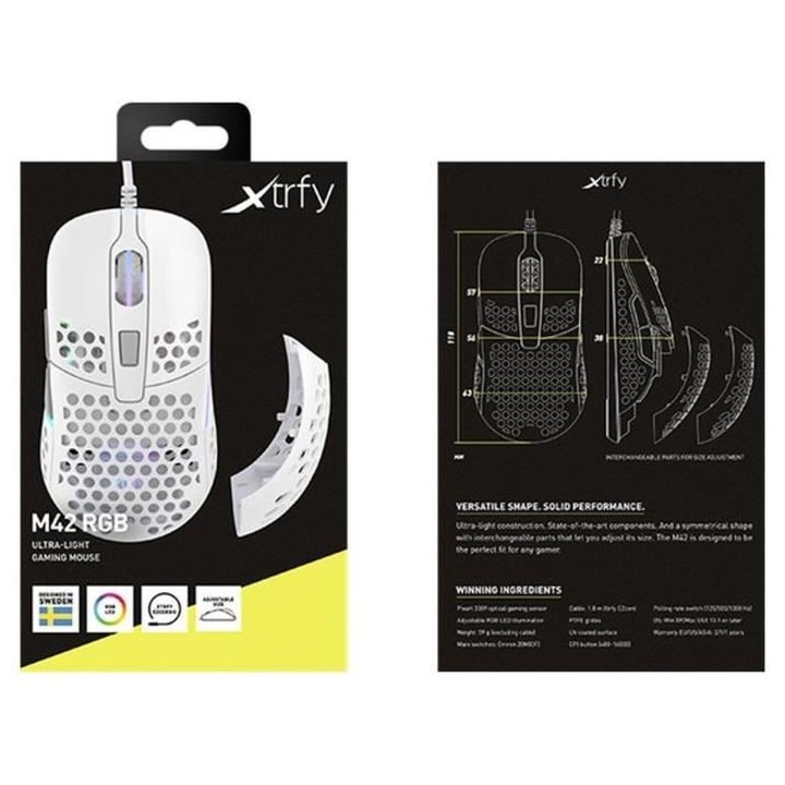 Souris Gaming Filaire - XTRFY - M42 - Ultra légere - Blanc (M42-RGB-W