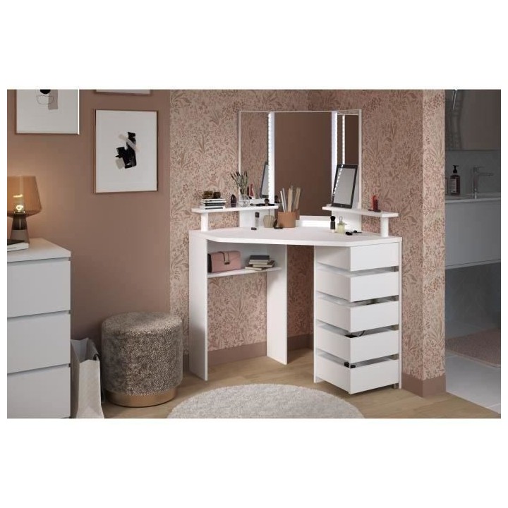 PARISOT Coiffeuse avec LED style contemporain blanc - L 114 cm - GLAM