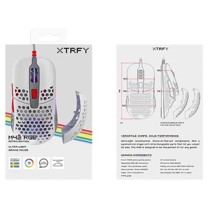 Souris Gaming Filaire - XTRFY - M42 Retro - Ultra légere - Blanche (M