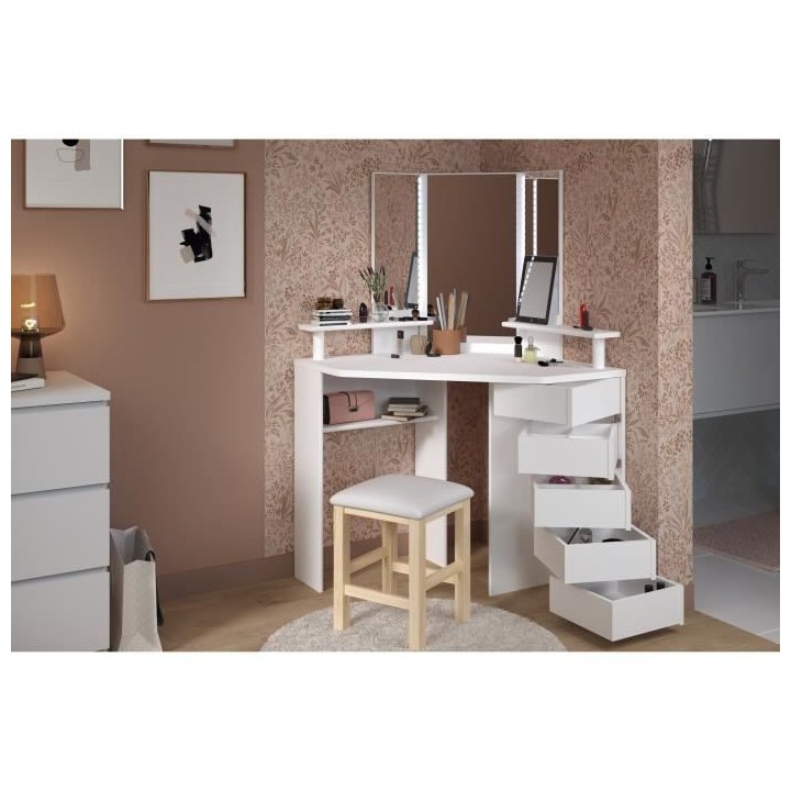 PARISOT Coiffeuse avec LED style contemporain blanc - L 114 cm - GLAM