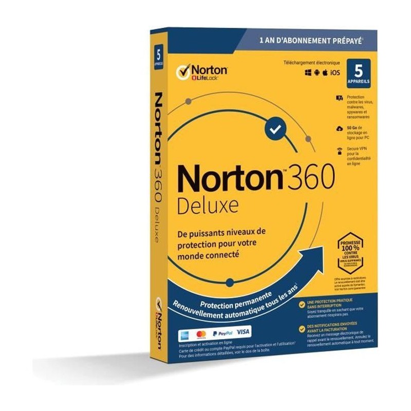 NORTON 360 Deluxe 50 Go FR 1 Utilisateur 5 Appareils - 12 Mo STD RET ENR MM