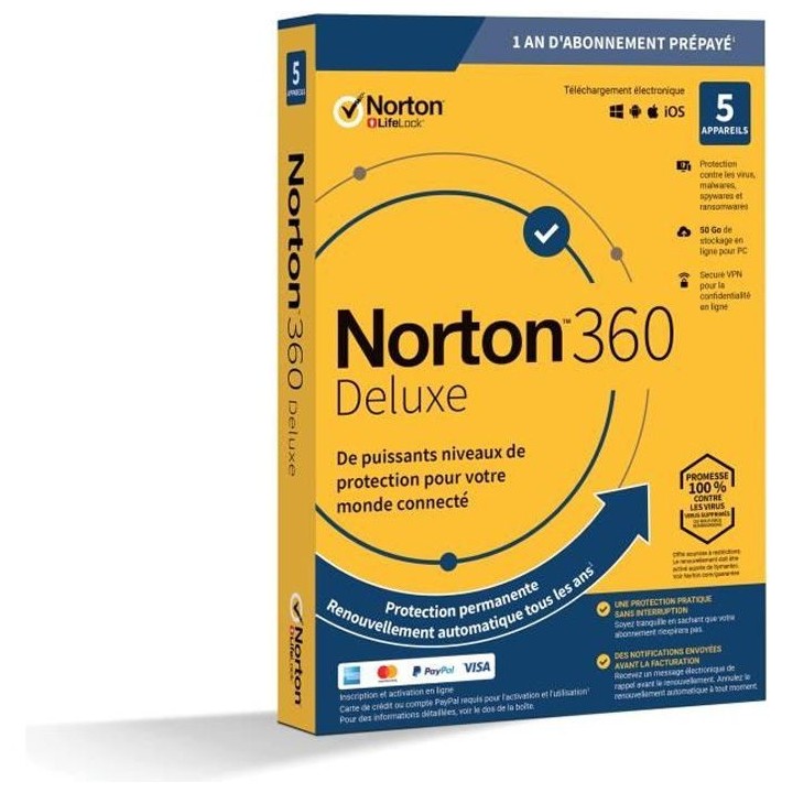 NORTON 360 Deluxe 50 Go FR 1 Utilisateur 5 Appareils - 12 Mo STD RET E