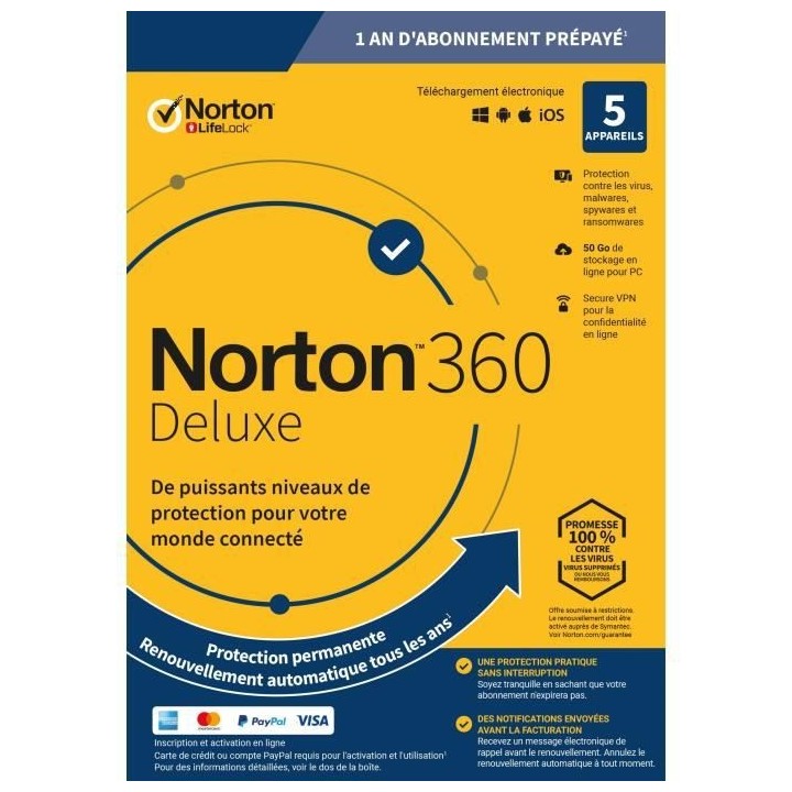 NORTON 360 Deluxe 50 Go FR 1 Utilisateur 5 Appareils - 12 Mo STD RET E