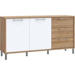 Buffet NORTH PINE - décor chene et blanc brillant - style classique - 2 portes - L 159,2 x P 42 x H 84 cm