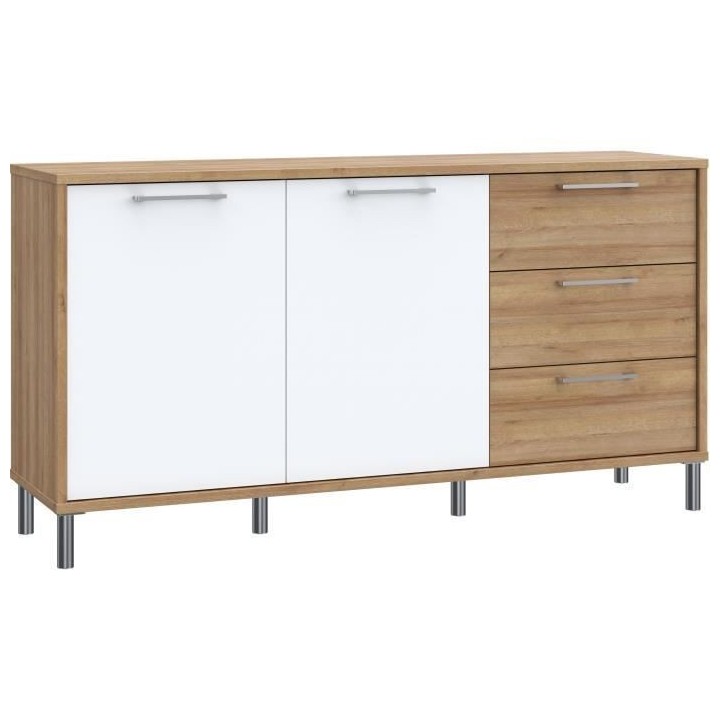 Buffet NORTH PINE - décor chene et blanc brillant - style classique -