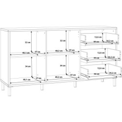 Buffet NORTH PINE - décor chene et blanc brillant - style classique - 2 portes - L 159,2 x P 42 x H 84 cm