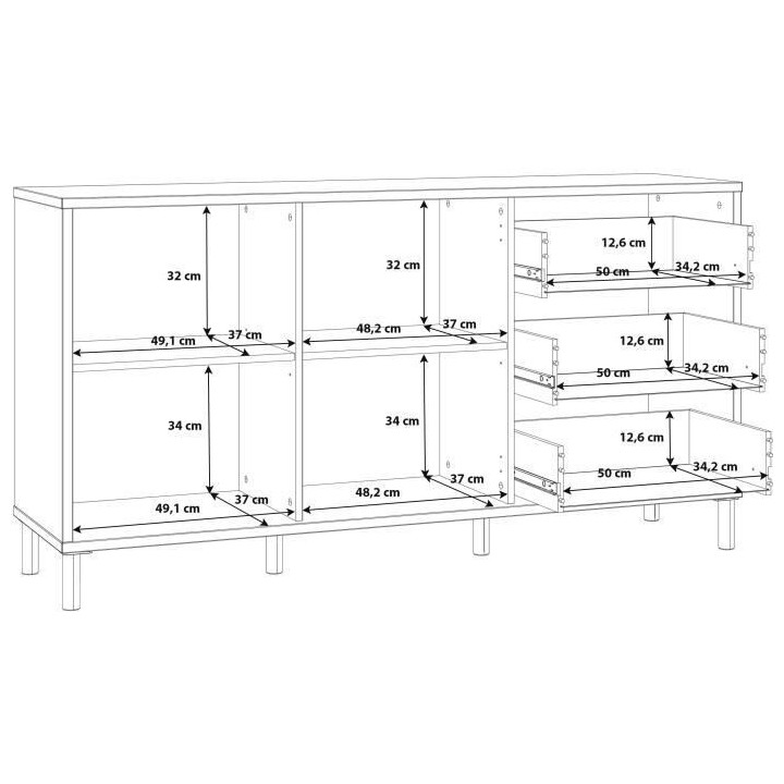Buffet NORTH PINE - décor chene et blanc brillant - style classique -