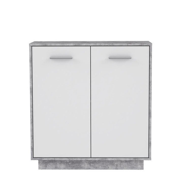 Petit buffet - Meuble de rangement PILVI - 2 portes - Blanc et béton