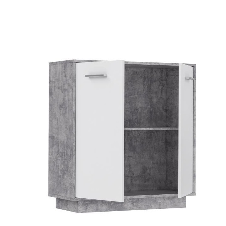 Petit buffet - Meuble de rangement PILVI - 2 portes - Blanc et béton