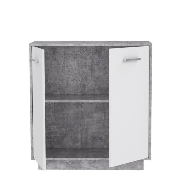 Petit buffet - Meuble de rangement PILVI - 2 portes - Blanc et béton