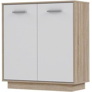 Petit buffet Meuble de rangement PILVI - 2 portes - Blanc et chene son
