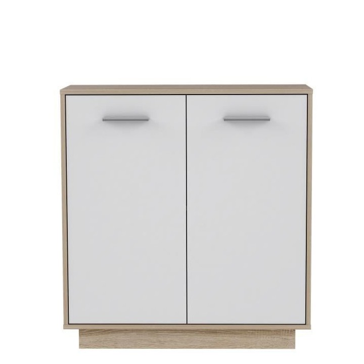 Petit buffet Meuble de rangement PILVI - 2 portes - Blanc et chene son