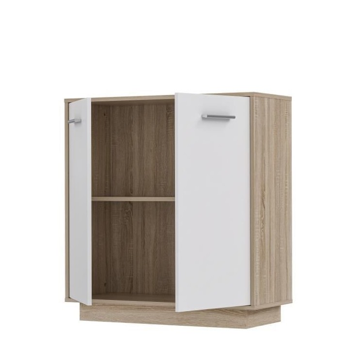 Petit buffet Meuble de rangement PILVI - 2 portes - Blanc et chene son